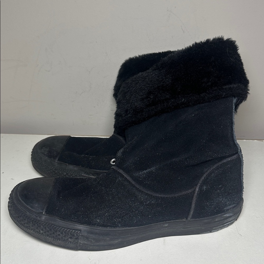 Converse black suede leather faux fur boots rare
